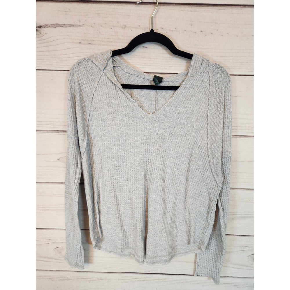 Wild Fable Women's Solid V-Neck Long Sleeve Pullover Hooded Sweater Size XS‎
